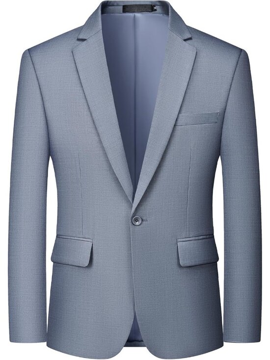 Other - Men's  Grey One Button Suit Jacket Elegant Blazer Slim Fit Coat Long Selvees